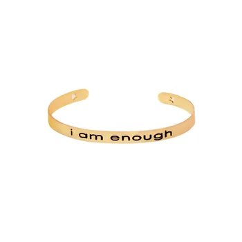 

12pcs/lot 2019 men women New Rose gold silver color 7mm width alloy lettering I am enough cuff bangle bracelet