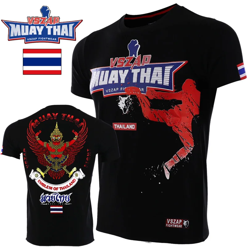 VSZAP уличная Мужская футболка Муай Тай тайская футболка с коротким рукавом футболка ММА Повседневная хлопковая с круглым вырезом принт