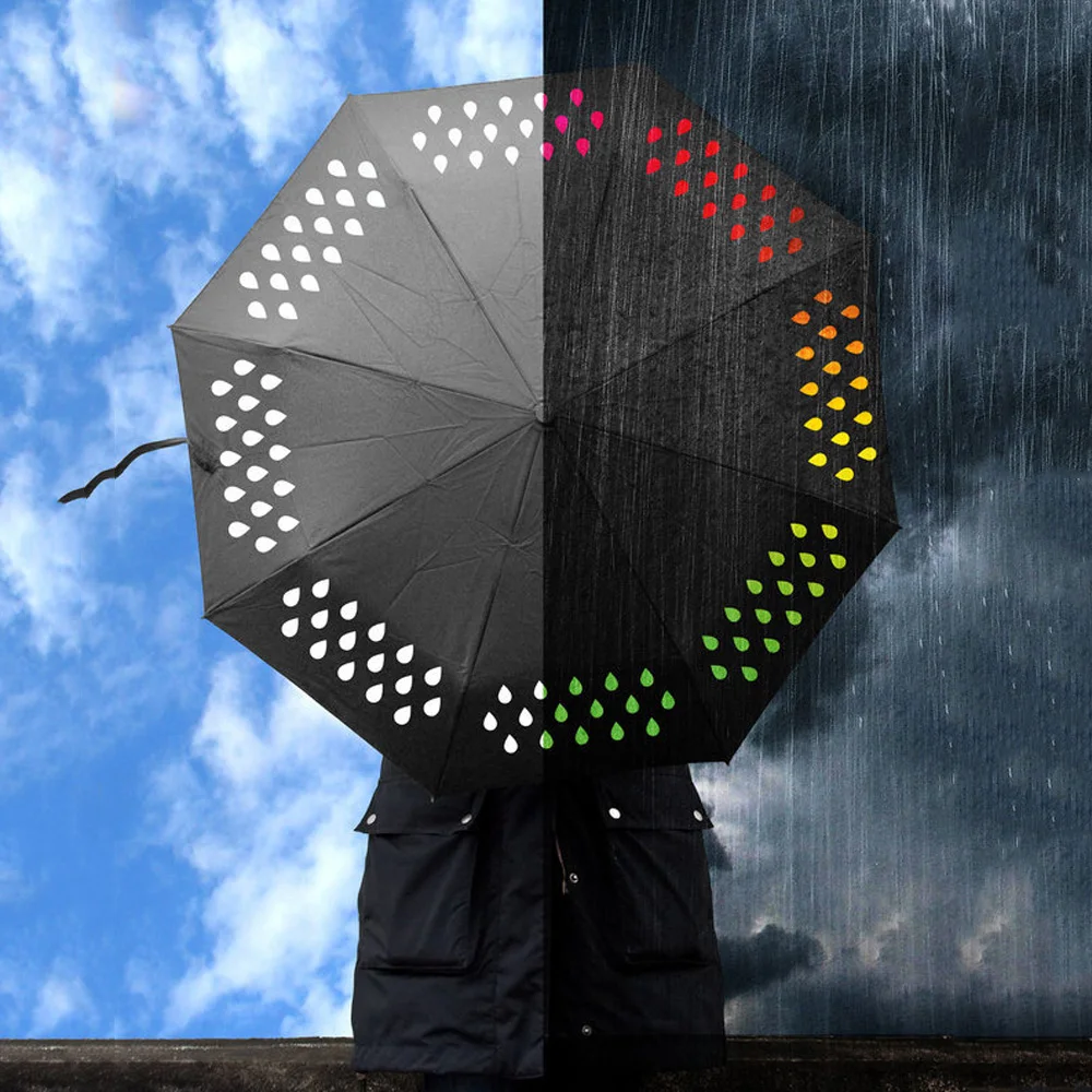 

NEW Creative 1 pcs Colour Changing Umbrella Rainbow Rain Drops Novelty New Year Xmas Gift umbrella rain women for sale