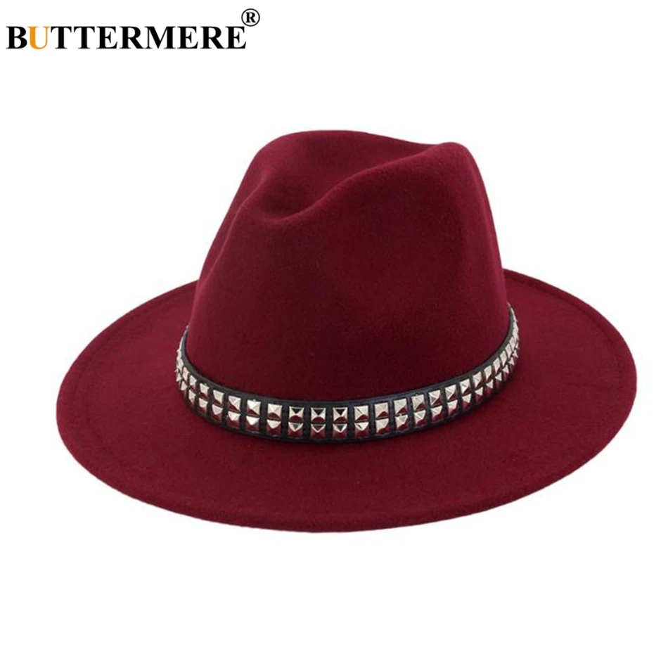 BUTTERMERE, хлопок, фетровая шляпа для женщин, бордовая, на каждый день, джаз, шляпа для девушек, элегантная, металлическая, с широкими полями, фетровая шляпа для женщин, осень, зима, фетровая шляпа