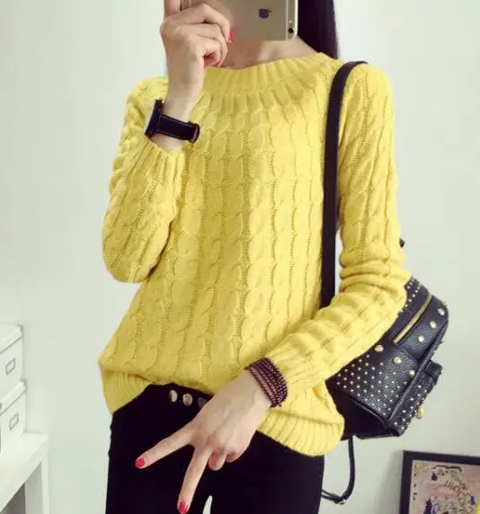 Осень Новая мода сладкий женский свитер с длинным рукавом Повседневные пуловеры одноцветные элегантные топы универсальные тонкие базовые Топы ZY3544 - Цвет: Цвет: желтый