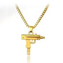 Hip hop long necklace Gold Rose Plated Pistol Uzi Gun 50cm Chain Pendants & Necklaces Men/Women HipHop Maxi Necklace Men Jewelry