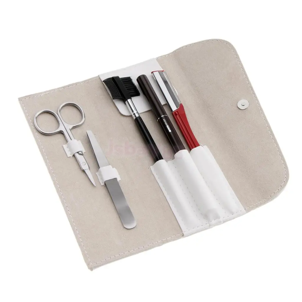 

Eyebrow Grooming Shaping Kit Brow Shaper Scissors Razor Trimmer Brush Comb DIY Makeup Pencil Tool Set with Case