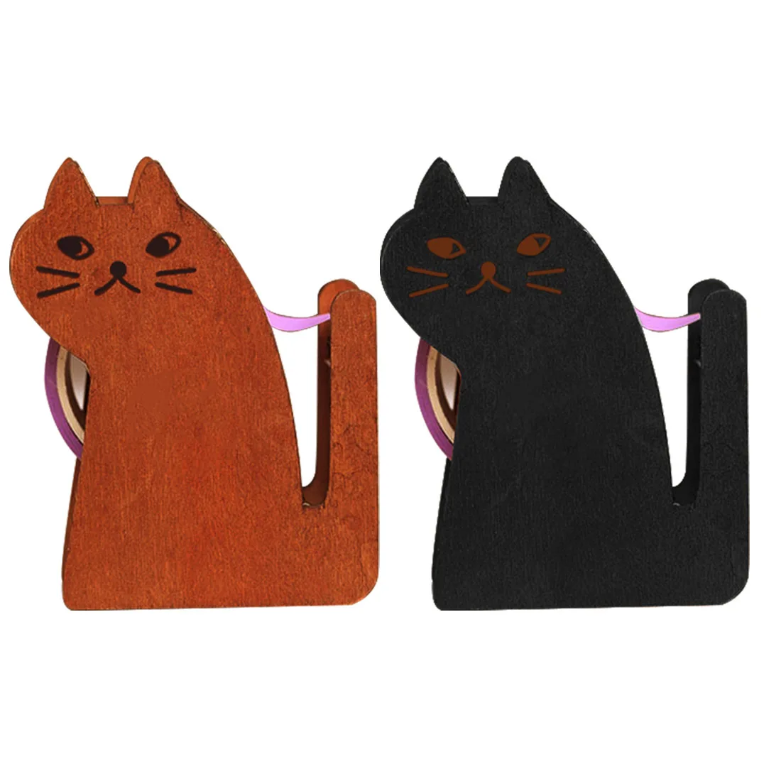 

Vintage Wooden Tape Dispenser Cutter Kawaii cartoon Miranda Cat Office Accessory Wooden Cutting Holder Packing Machine