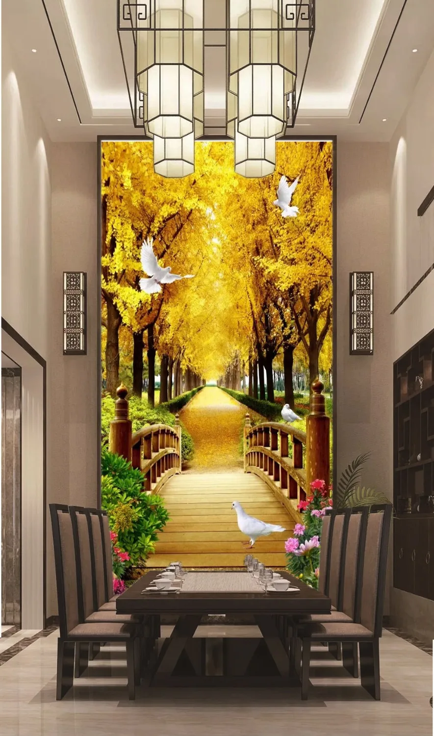 

Custom Any Size 3D Mural Wallpaper Deciduous wooden bridge landscape indoor wall decoration mural wallpaper