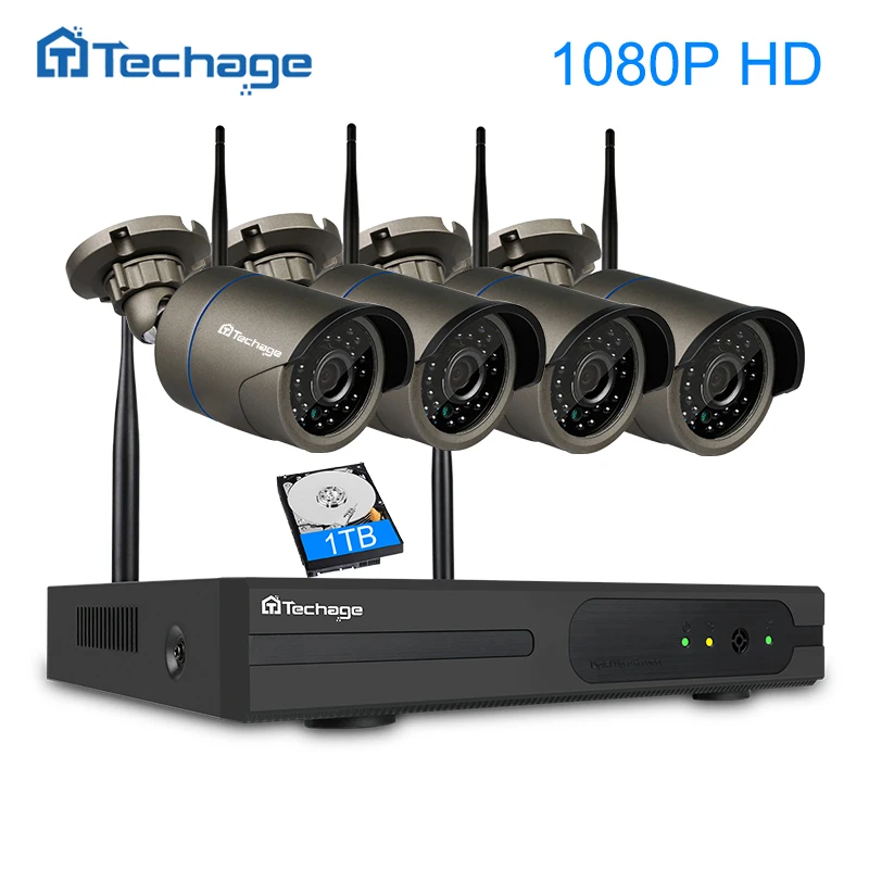 Techage Wi-Fi видеонаблюдения Камера Системы 4CH 1080 P Беспроводной NVR комплект 2MP Открытый безопасности Wi-Fi IP Камера P2P видеонаблюдения системы Techage Wi-Fi видеонаблюдения Камера Системы 4CH 1080 P Беспроводной NVR комплект 2MP Открытый безопасности Wi-Fi IP Камера P2P видеонаблюдения системы