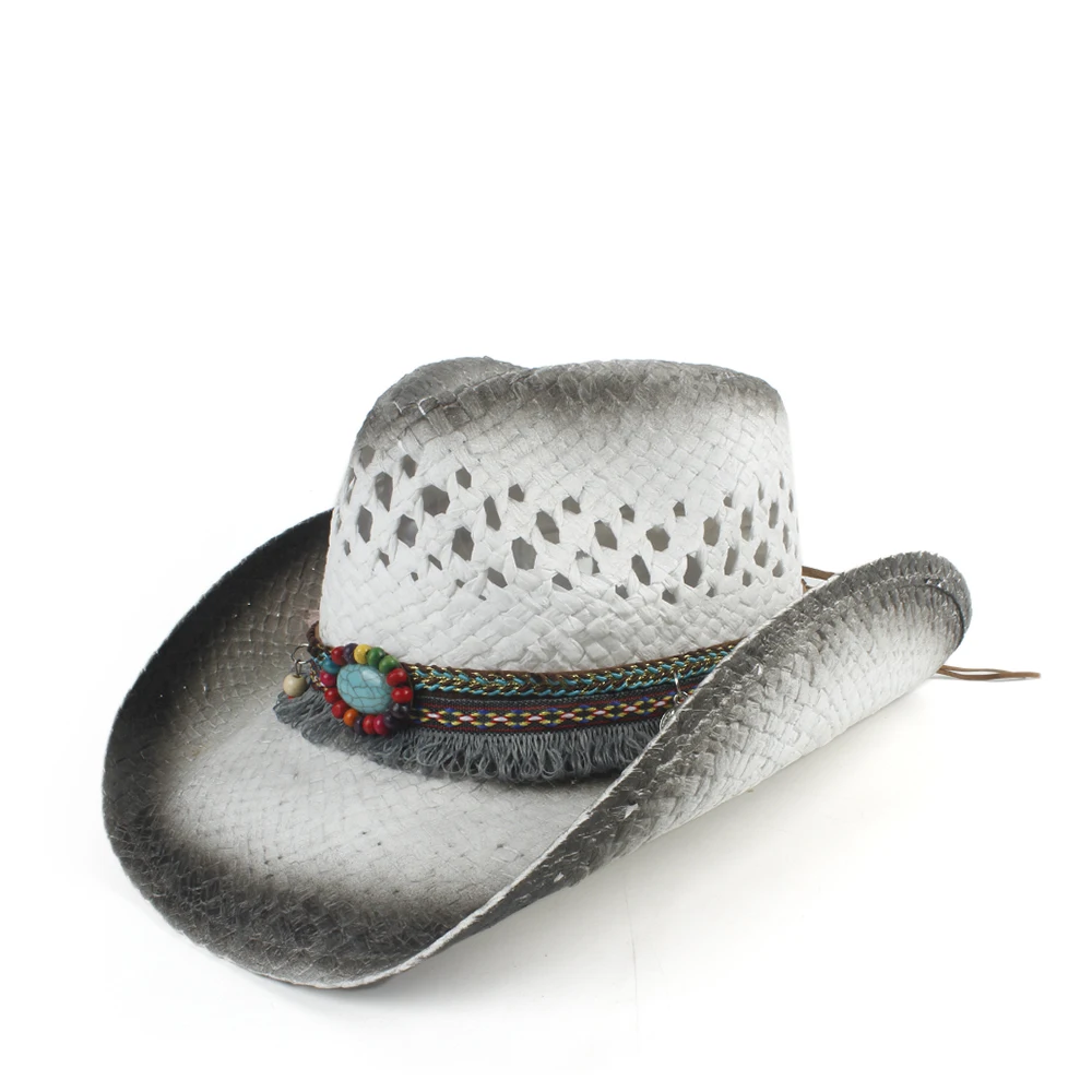 Женская и мужская соломенная открытая западная ковбойская шляпа женские, папы, ручная работа, богемные Sombrero Hombre Cowgirl Jazz солнцезащитные очки размер 56-58 см