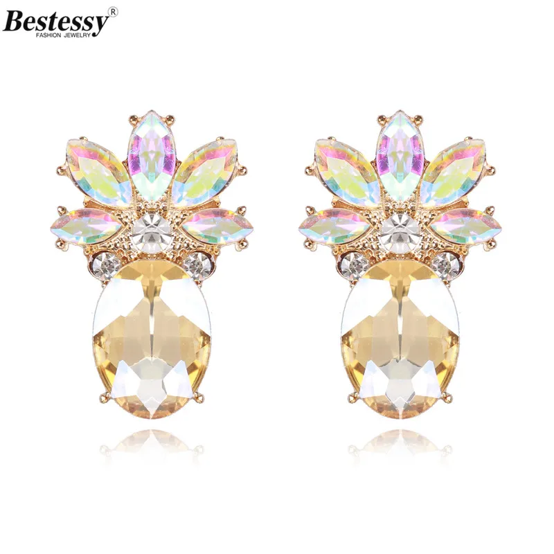 

Bestessy Hot AB Color Fashion Statement Crystal Pineapple Stud Earrings For Women Girl Pineapple Earring Factory Price Wholesale