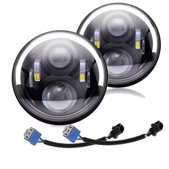 

LED Motor Headlights 7 Inch Round Hi/Lo Beam Driving Light with DRL Turn Signal Halo Ring Angle Eyes For Lada 4x4 urban Niva