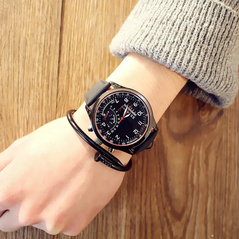 Quartz Pu Strap Military Watch Tide Male Outdoor Sports Large Dial Decorative Fashion Student Wristwatch Male Clock Gift for Man