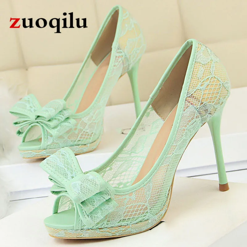 Sexy platform heels Peep Toe Lace Black high heels shoes White wedding shoes ladies sandals Pumps Women shoes 2019