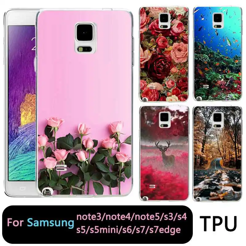 

QMSWEI TPU Soft Phone Case For samsung Note5 S8 s6 s7 edge s4 s5 s3 C5 C9 note3 note4 S9plus Flora Moon Forest Sea Fish SoftCase