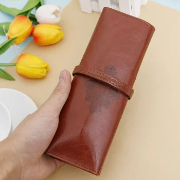 

Multifunctional Retro Pencil Cases PU Leather Pen Bag Pouch For Stationery School Supplies Make Up Cosmetic Bag writing supply