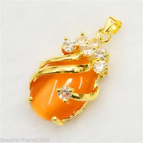 

Hot sale new Style >>>>>Jewelry Gold Plated Orange Opal Pendant Necklace + free chain