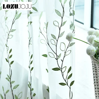

LOZUJOJU 1 piece Transparent organza tulle curtains bedroom window modern sheer curtains floral embroidered sheers green drapes