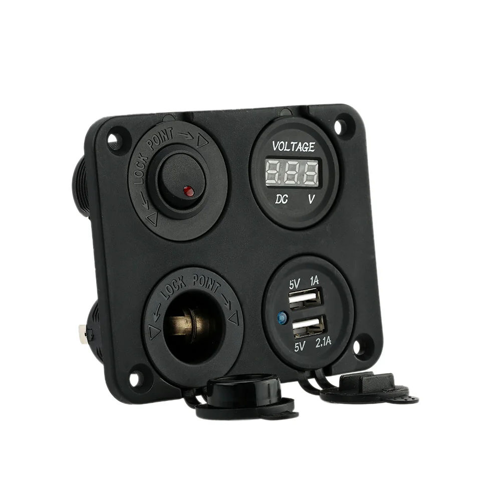 

Four Hole Dual USB Socket + Panel Base + Voltmeter Meter + Power Socket ON-OFF Button Switches for Car Truck Motorcycle Boat ATV