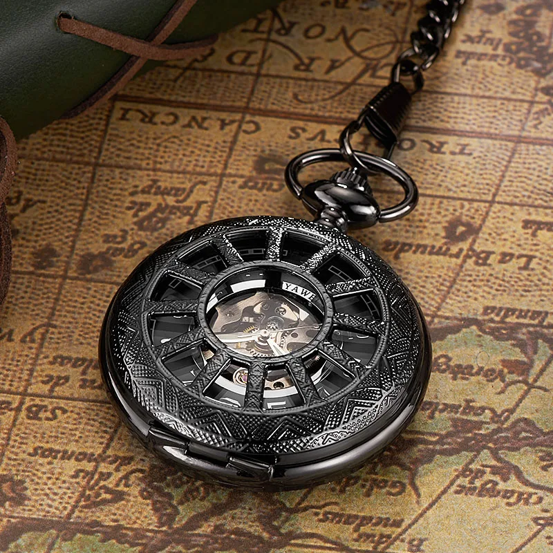 2017 Antique Skeleton Mechanical Pocket Watch gift Men Chain Necklace Fashion Casual Pocket Fob Watches 4