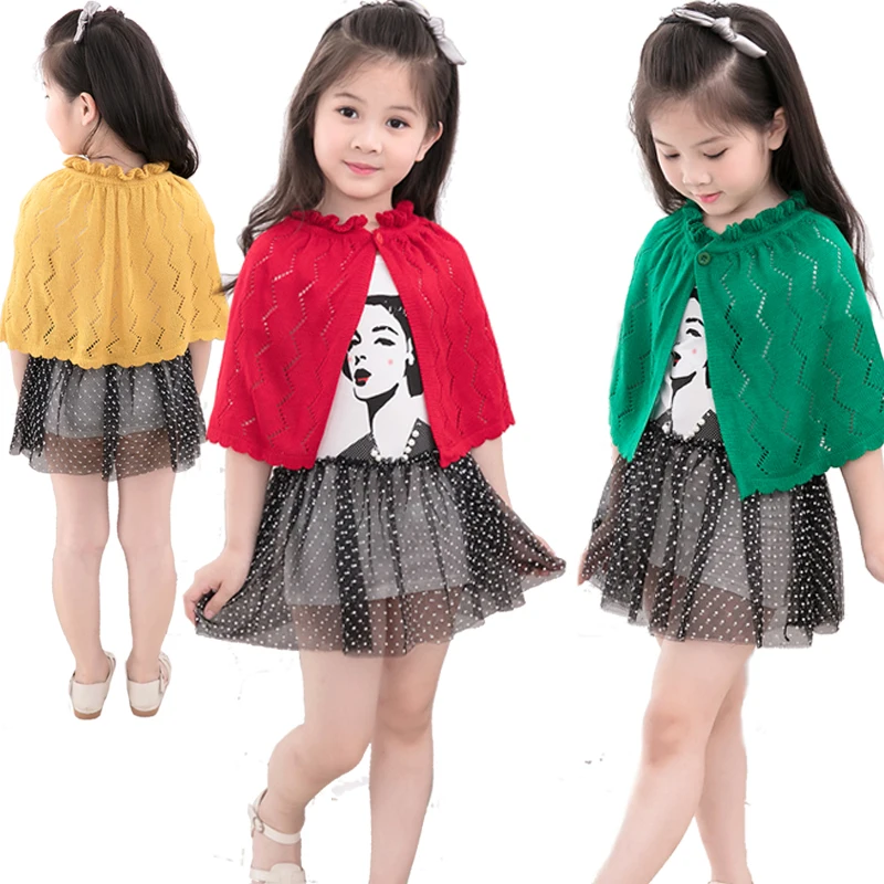 

Children knitted poncho cardigan air-conditioner bomber jacket kids girls tops cloak sunscreen shawl poncho princess knitwear