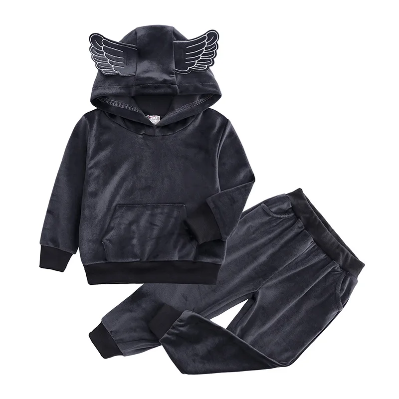 Autumn Girls Boys Clothing Sets Winter Children Fashion Hooded Sweatshirt Coats And Pants Suit Velvet Tracksuit Kids Clothes Set (7)