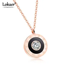 Lokaer розовое золото CZ Кристалл римская цифра кулон ожерелье для женщин нержавеющая сталь звено цепи ожерелье из черного акрила OGX1196