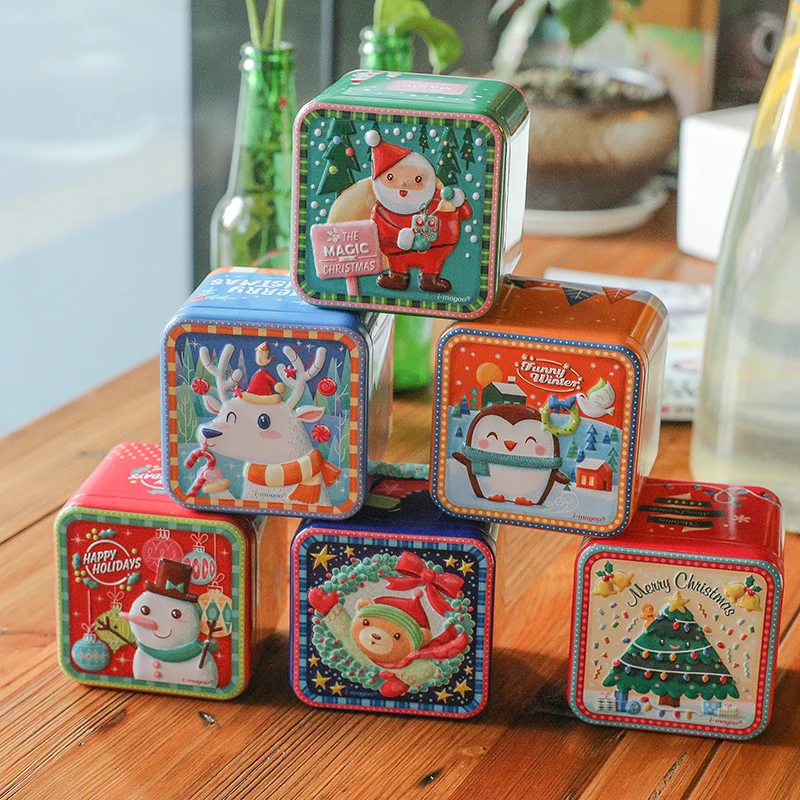 

2018 New Design 6pcs/lot Square Tin Box Candy Box Jewelery Storage Container Sundries Organizer Christmas Gift Box Iron Box