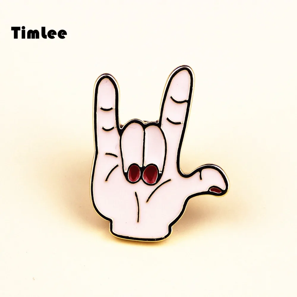 

Timlee X246 Fashion Cartoon love Hand Brooch Pins Gift Wholesale