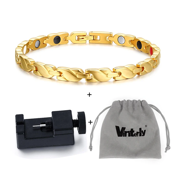 Vinterly Магнитный женский браслет цепочка золотой цвет крест нержавеющая сталь здоровая Энергия Магнитные браслеты для женщин - Окраска металла: with tool bag