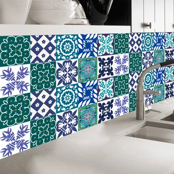 Moroccan Style Ethnic Floral Tiles Wall Sticker Kitchen Bathroom Wardrobe Waist Line Home Decor Waterproof Vinyl Art Wall Decals