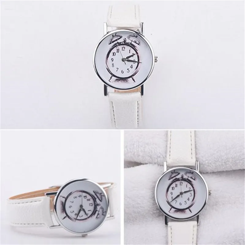 Fashion Women Leather Alarm clock printing Analog Quartz Vogue Wrist Watch Casual Watch Clock Montre Femme #2AP26 (6)