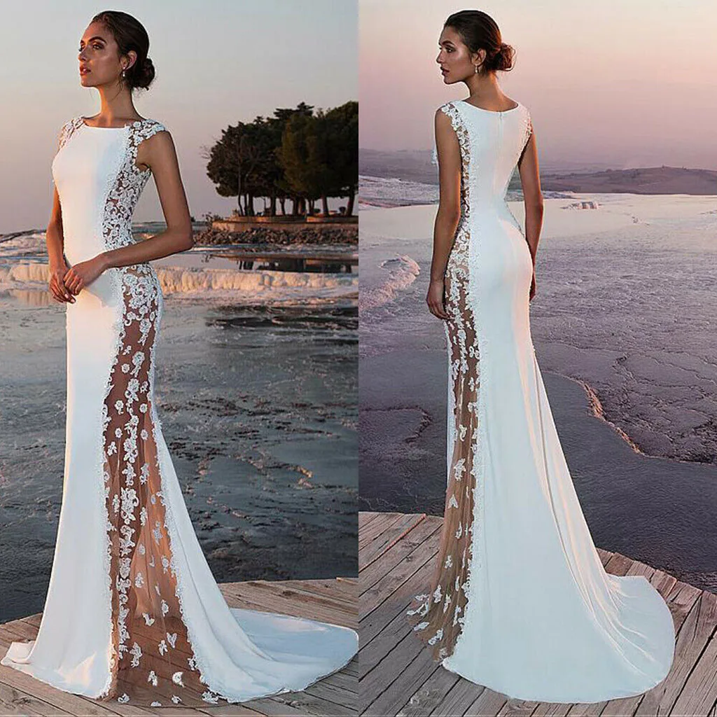

Women Spring Summer Dress 2019 Sexy Women Solid Formal Wedding Bridesmaid Lace Party Ball Prom Long Dress L319