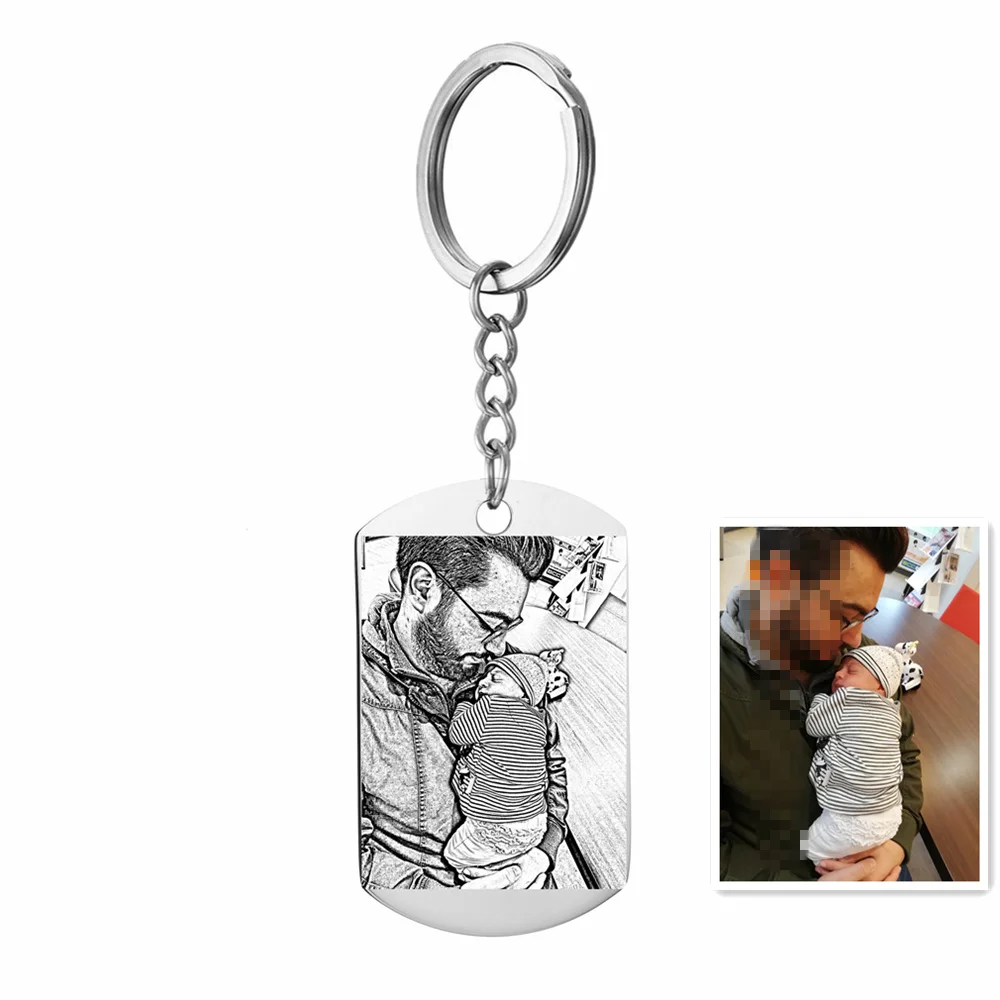 

Custom Pet Photo Keychain Engraved Name Stainless steel Dog Tag Key Chain For Women Men Memorial Best Christmas Gift