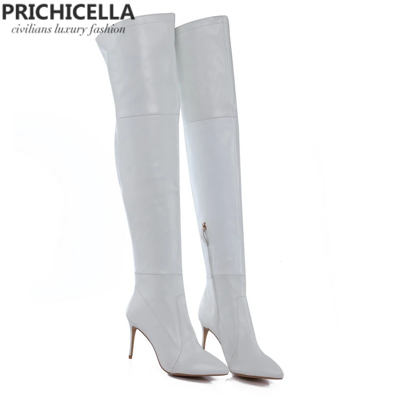 PRICHICELLA 8 см 10 см серый натуральная кожа сапоги выше колена высокие ботинки size34-42