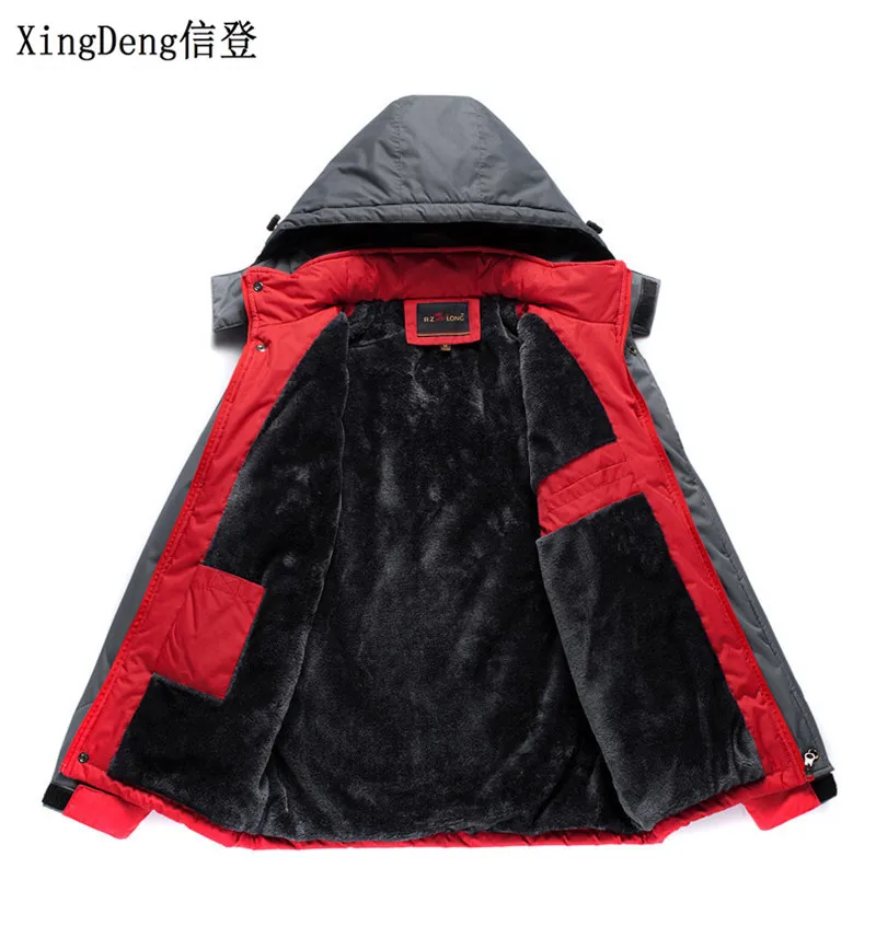 XingDeng Новая мужская модная верхняя одежда толстые теплые куртки с капюшоном Повседневная спортивная водонепроницаемая ветрозащитная верхняя одежда большого размера