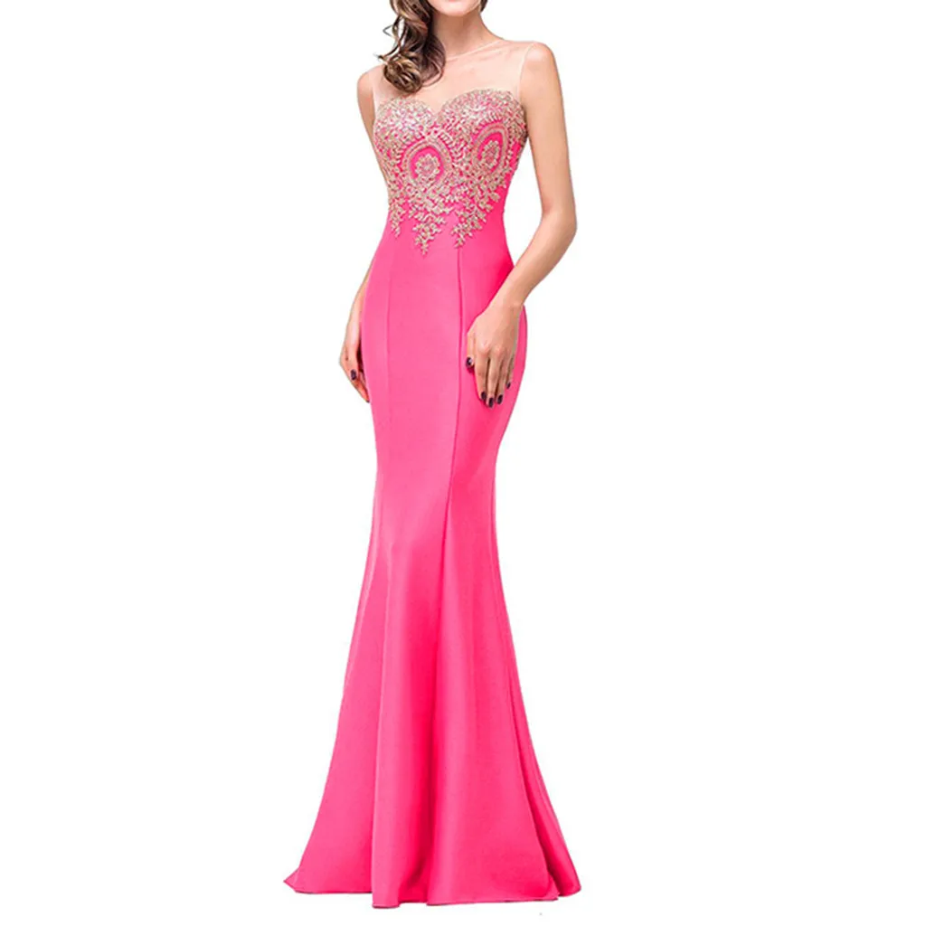 

Fashion Hot pink Mermaid elegant Dresses 2019 Gowns Long Women sell well Floor Length Cheap party Dress 5.20