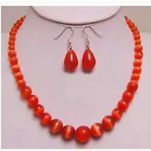 Свадебные украшения красивые! 6-14 мм мексиканский красный опал ожерелье+ серьги серебряные кварцевые Кристалл женские