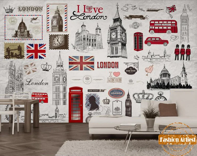 Custom British red bus wallpaper mural UK image I Love London Big Ben  poster tv sofa bedroom living room cafe bar restaurant - AliExpress Home  Improvement