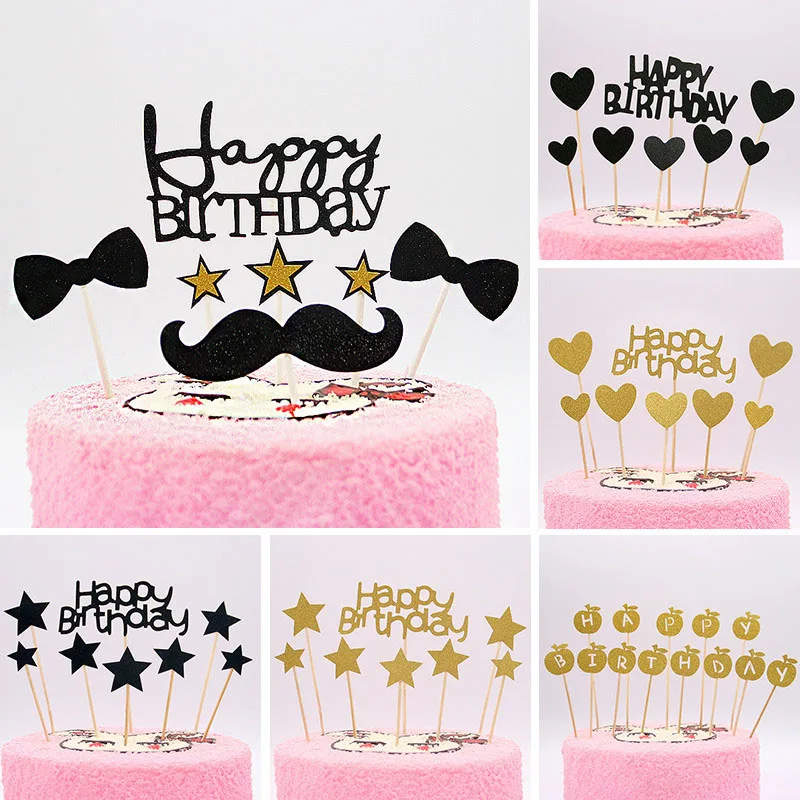 

1set Multicolor Cupcake Toppers Happy Birthday Cake Topper Star Cake Flags Sticker Decor Banner Card Baking DIY Accessories