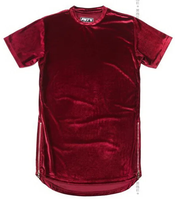 Гладкий Велюр Повседневная футболка для мужчин бархат расширенный однотонная кофта streewear хип-хоп футболка с круглым вырезом Для мужчин - Цвет: Красный