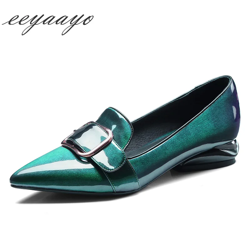 

New Genuine leather Autumn shoes pointed toe shining patent leather pigskin insole slip-on casual and office ladies Brogue shoes