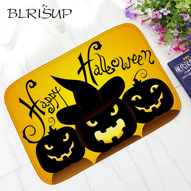 cheap BLRISUP Halloween Pumpkin Skull Floor Mat Kitchen Carpet Front Entrance Door Mat Anti slip Bathroom Indoor Outdoor Welcome Mats