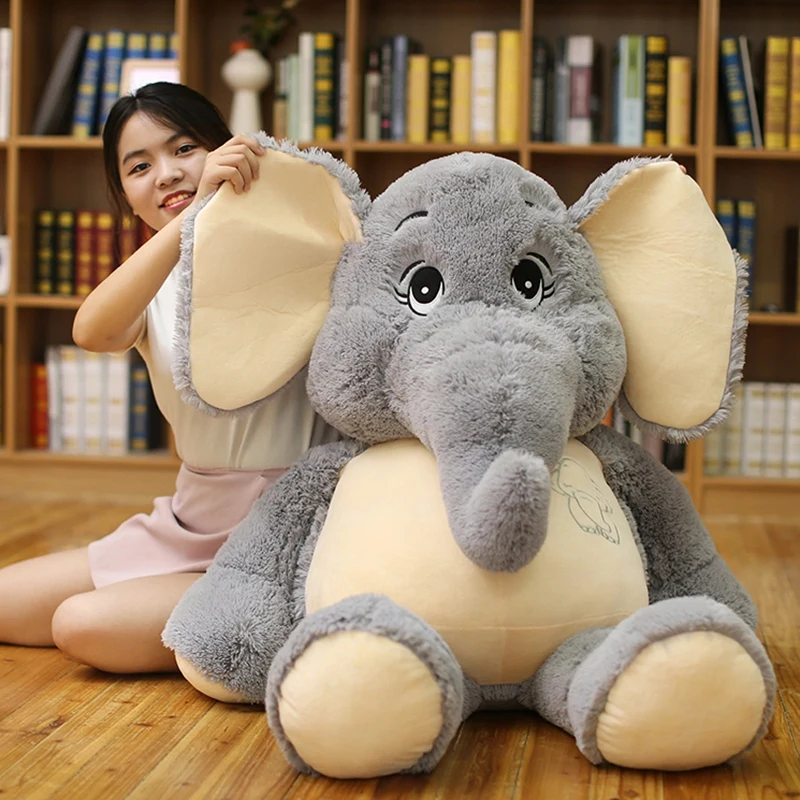 Giant plush Elephant toys Grey Stuffed Big flappy ears Long plush elephant Animal toys for Children Christmas gift for Children