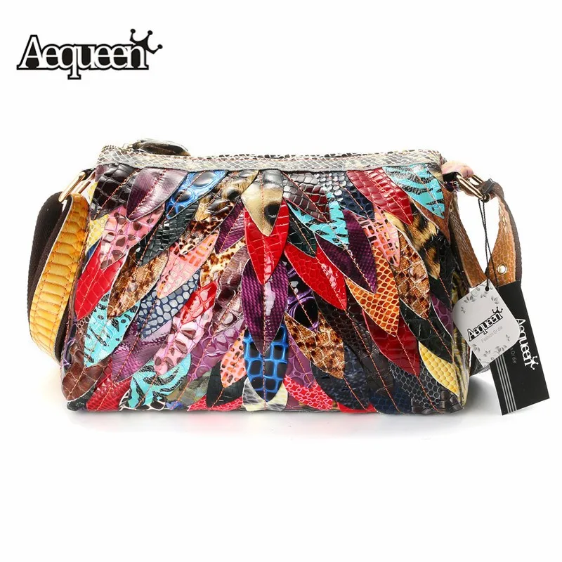

AEQUEEN 2018 Women Crossbody Bag Zipper Leaf Ladies Patchwork Shoulder Bags Genuine Leather Handbags Brand Messenger Totes Bags