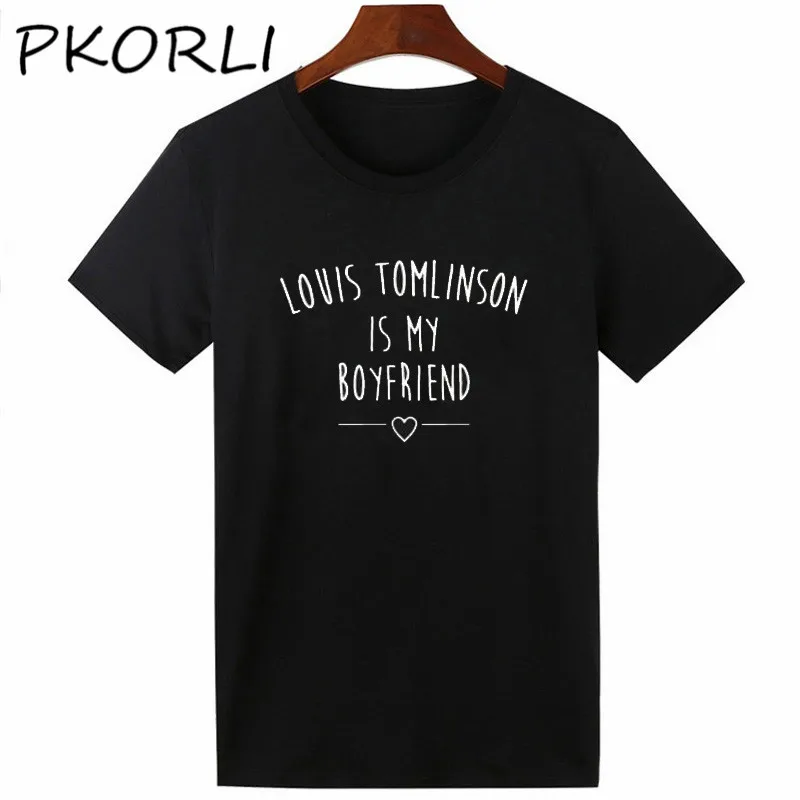 Pkorli One Direction T-Shirt Women Louis Tomlinson Is My Boyfriend T Shirt Funny Letters Printed T Shirts O Neck Short Sleeve