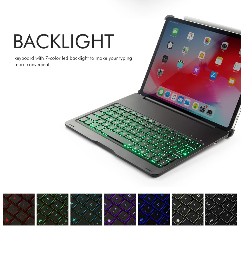 [NEW] Bluetooth keyboard Case for Apple iPad Pro 11.1",7-Color Backlit Aluminum Metal Wireless Keyboard with Smart Case Hard