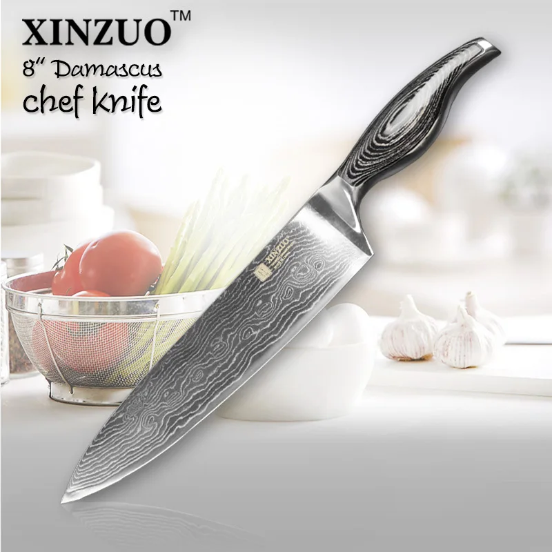 Нож шеф повара XINZUO VG10 из дамасской стали острый кухонный резец 8 дюймов 73 слоя