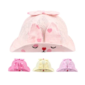

Cute Rabbit Baby Girls Hat Dots Lace Baby Hat For Girls Cute Ears Baby Bucket Hat Mesh Summer Sun Caps Fit Baby Girls Clothings