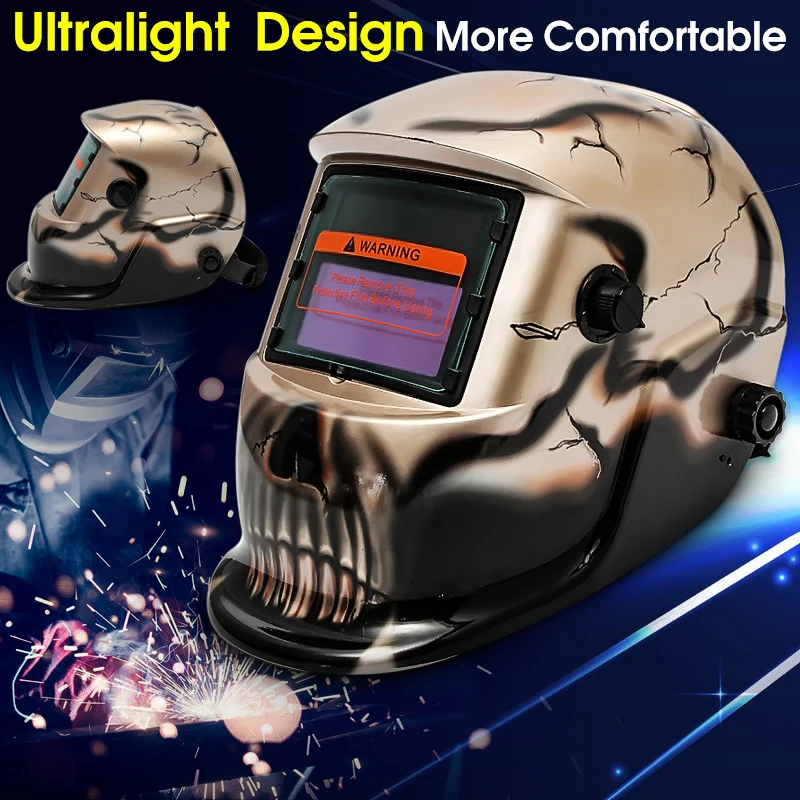 

FORGELO Welding Helmets Durble Gold Skull Solar Powered Auto Darkening Welding Grinding Mask Helmet ARC TIG MIG Welding Cap Lens