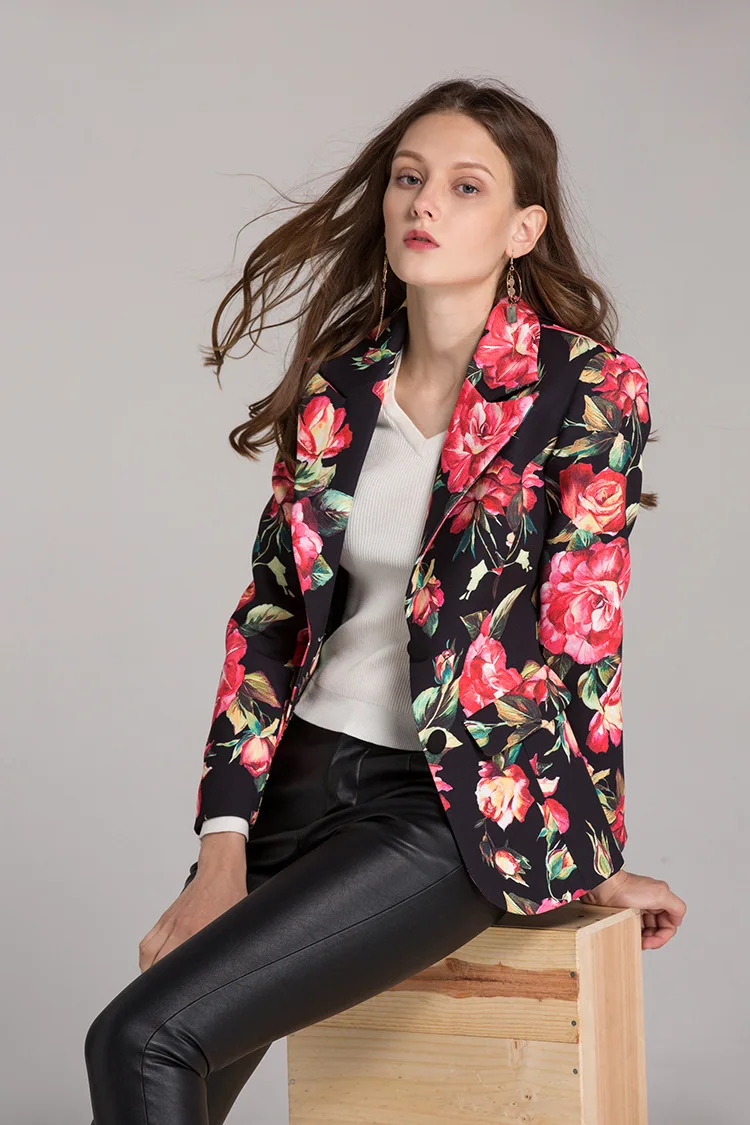 Urumbassa women floral print blazers coat 2018 spring runways slim fit coat Fashion ladies elegant short coat Urumbassa women floral print blazers coat 2018 spring runways slim fit coat Fashion ladies elegant short coat