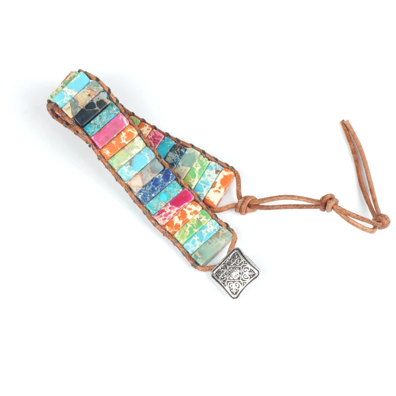 Креативный Браслет Чакра, натуральный Императорский камень, ювелирное изделие, трубчатые бусины, цветная императорская яшма, ручная работа, кожаные браслеты, подарки