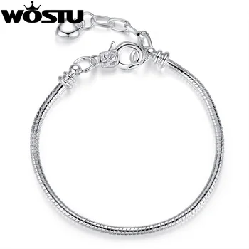 

WOSTU High Quality Snake Chain Bracelet Jewelry for Women With Heart Lobster Clasp Fit Beads Charm Bracelet XCH9002